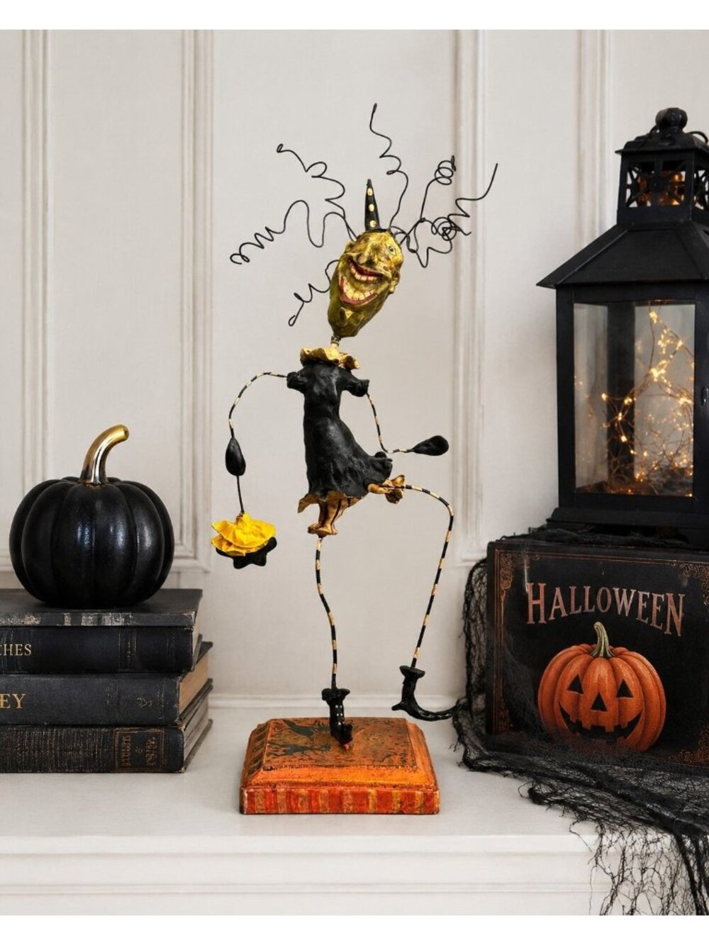 Bethany Lowe Signed Halloween Witch Figure OOAK Folk Art Paper Mache 14"
